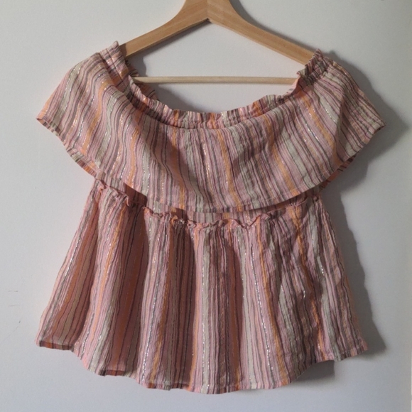 Bohemian off the shoulder pinstriped top - Picture 1 of 5